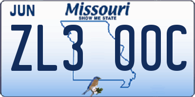 MO license plate ZL3O0C