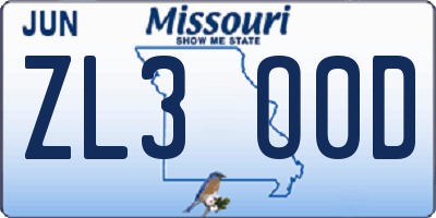 MO license plate ZL3O0D