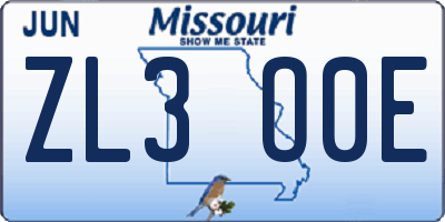 MO license plate ZL3O0E