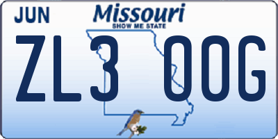 MO license plate ZL3O0G