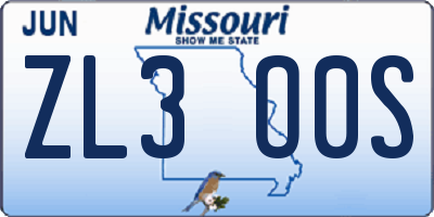 MO license plate ZL3O0S
