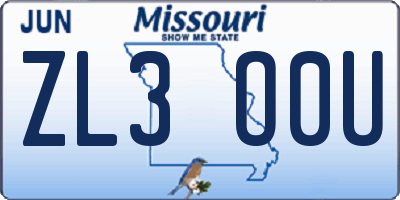 MO license plate ZL3O0U