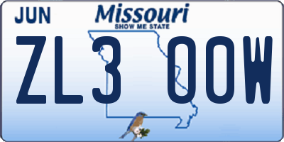 MO license plate ZL3O0W