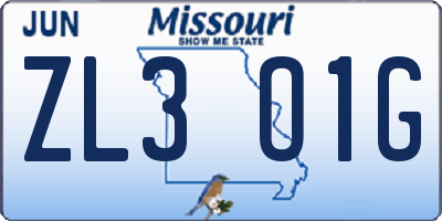 MO license plate ZL3O1G