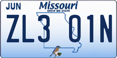 MO license plate ZL3O1N