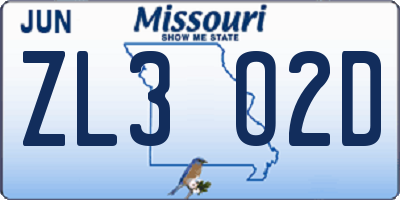 MO license plate ZL3O2D