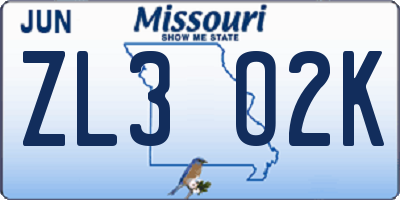 MO license plate ZL3O2K