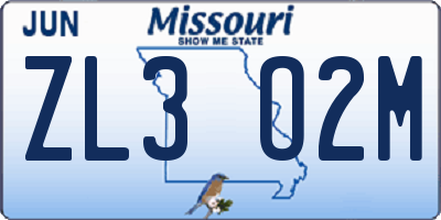 MO license plate ZL3O2M