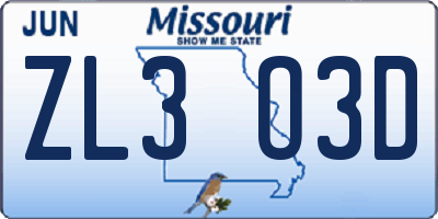 MO license plate ZL3O3D