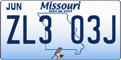 MO license plate ZL3O3J