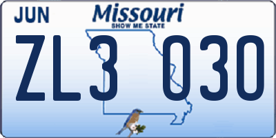 MO license plate ZL3O3O