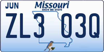 MO license plate ZL3O3Q
