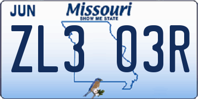 MO license plate ZL3O3R