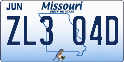 MO license plate ZL3O4D