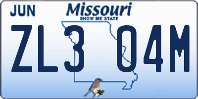 MO license plate ZL3O4M