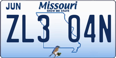 MO license plate ZL3O4N
