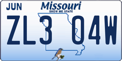 MO license plate ZL3O4W