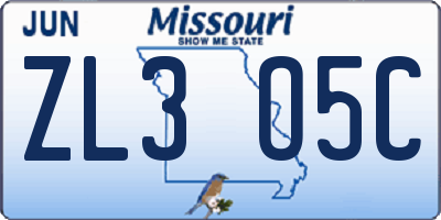 MO license plate ZL3O5C