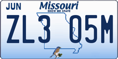 MO license plate ZL3O5M