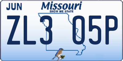 MO license plate ZL3O5P