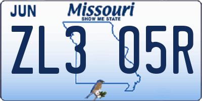 MO license plate ZL3O5R