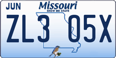 MO license plate ZL3O5X