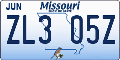 MO license plate ZL3O5Z