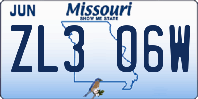 MO license plate ZL3O6W
