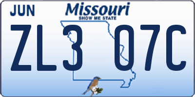 MO license plate ZL3O7C