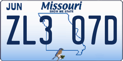 MO license plate ZL3O7D
