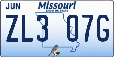 MO license plate ZL3O7G