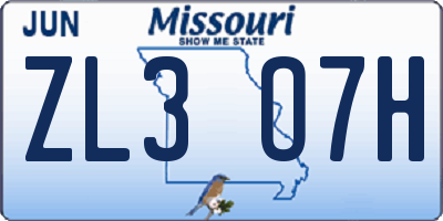 MO license plate ZL3O7H