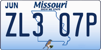 MO license plate ZL3O7P