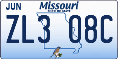 MO license plate ZL3O8C