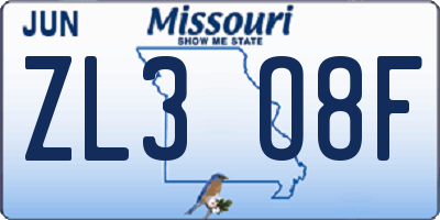 MO license plate ZL3O8F