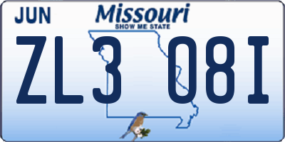 MO license plate ZL3O8I