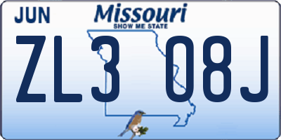 MO license plate ZL3O8J
