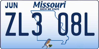 MO license plate ZL3O8L
