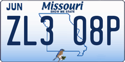 MO license plate ZL3O8P