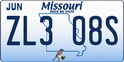 MO license plate ZL3O8S