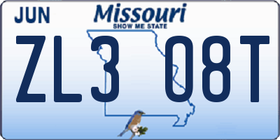 MO license plate ZL3O8T