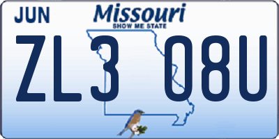 MO license plate ZL3O8U