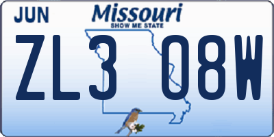 MO license plate ZL3O8W