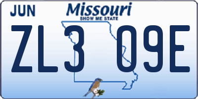 MO license plate ZL3O9E