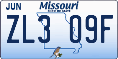 MO license plate ZL3O9F