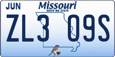 MO license plate ZL3O9S