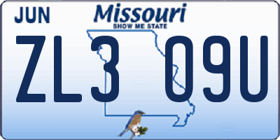 MO license plate ZL3O9U