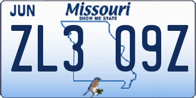 MO license plate ZL3O9Z