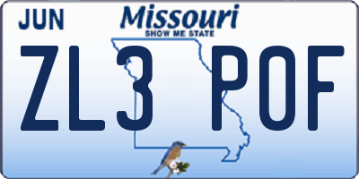 MO license plate ZL3P0F
