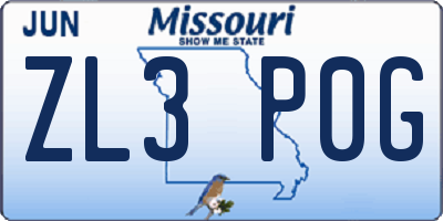 MO license plate ZL3P0G
